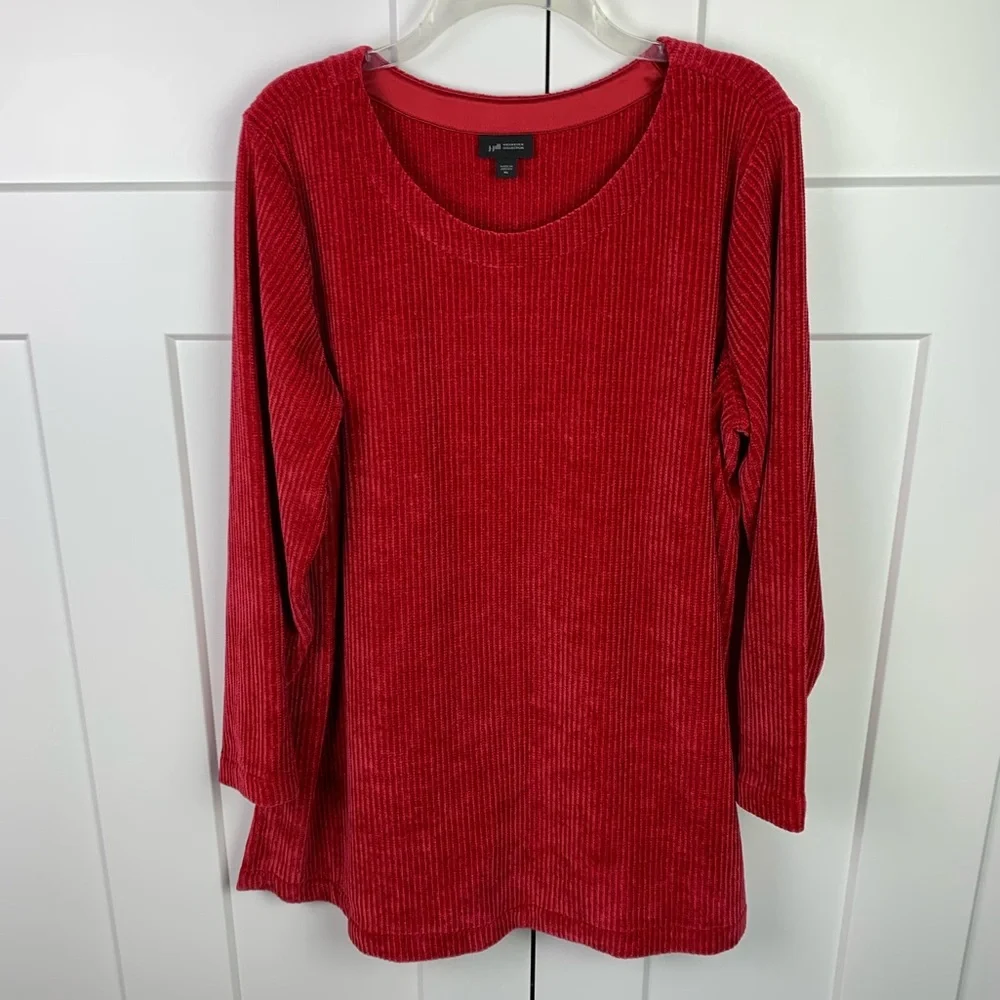 J Jill XL Chenille Knit Sweater Red Scoop Neck Heritage Cozy Classic Mature